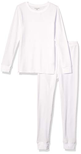 Amazon Essentials Women's Waffle Snug Fit Pajama Set, White, Large