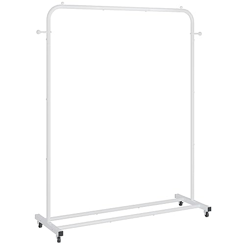 Boeeoan Garment Rack, Freestanding Simple Single Pole Clothes Rack With Wheels, Coat Rack, Multi-functional Rolling Clothing Storage Rack With 2 Hooks for Bedroom, Laundry Room, Living-room, White