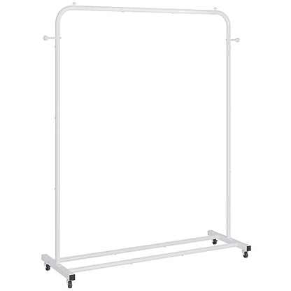 Boeeoan Garment Rack, Freestanding Simple Single Pole Clothes Rack With Wheels, Coat Rack, Multi-functional Rolling Clothing Storage Rack With 2 Hooks for Bedroom, Laundry Room, Living-room, White