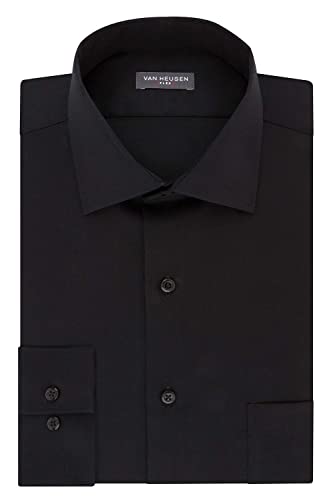 Van Heusen Men's FIT Dress Shirt Flex Collar Stretch Solid (Big and Tall), Black, 20" Neck 34"-35" Sleeve