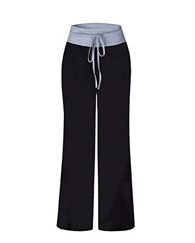 NEWCOSPLAY Women's Comfy Pajama Pants Casual Drawstring Palazzo Lounge Wide Leg Pants (Pure-Black, 3X-Large)