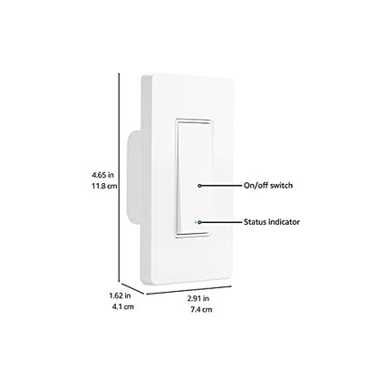 Amazon Basics Single Pole Smart Switch, Neutral Wire Required, 2.4 Ghz WiFi, Works with Alexa, White