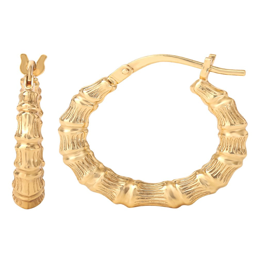  Women’s Gold Plated Sterling Silver Bamboo Hoop Earrings