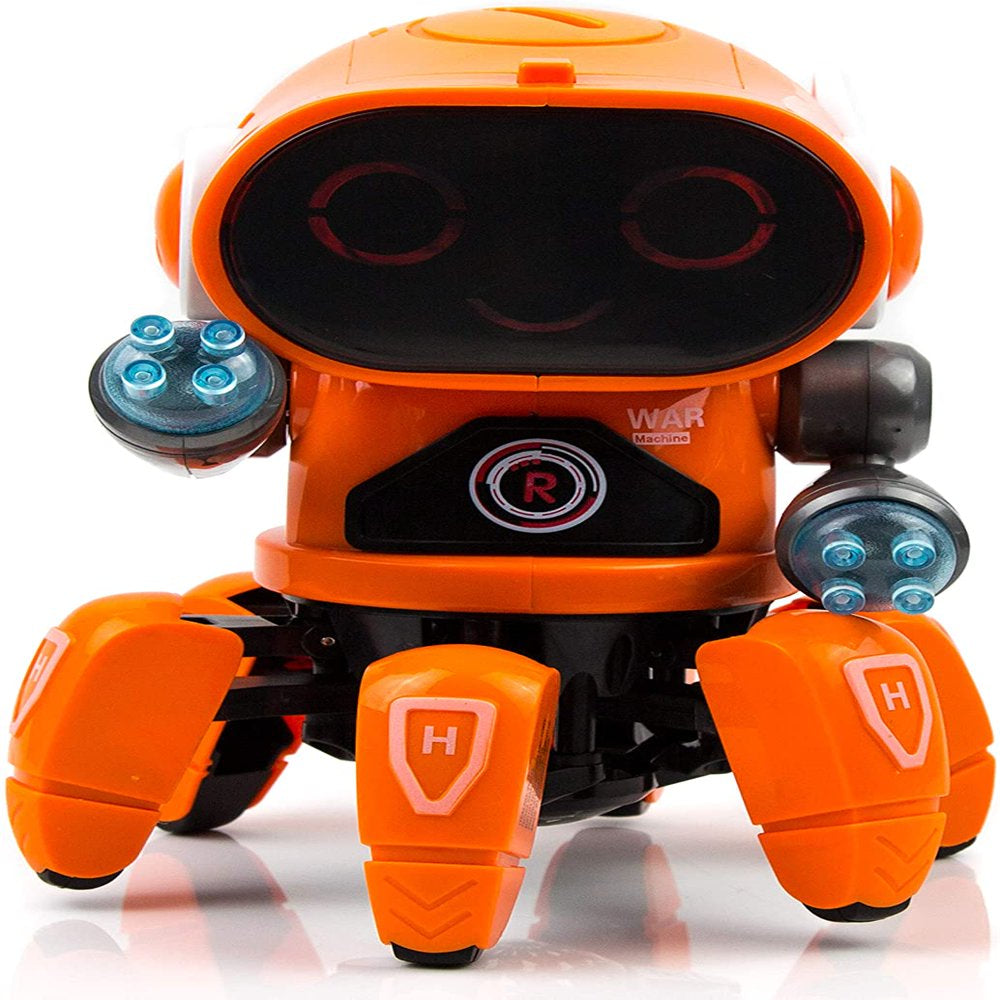 Robot Toy for Kids, Intelligent Electronic Walking Dancing RC Robot Toys with Flashing Lights and Music, Orange