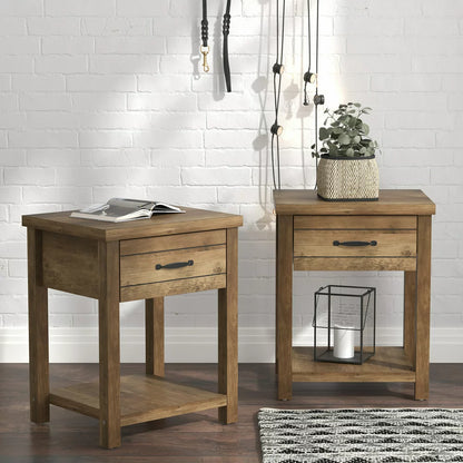 Hillsdale Lancaster Farmhouse 1 Drawer Nightstand, Set of 2, Knotty Oak