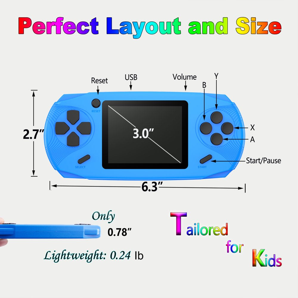 16 Bit Handheld Game Console Toy for Kids with 3.0'' Color LCD 100 Games (Blue)