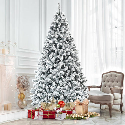 Costway 7.5ft Snow Flocked Hinged Christmas Tree Unlit Metal Stand