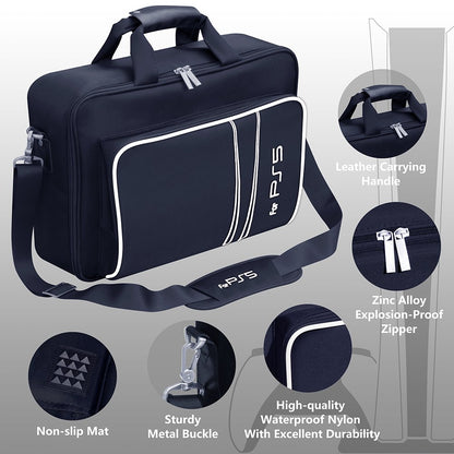  Carrying Case for PS5, Bag for PS5,Bag for PS5 Accessories,Included Gamepad Controller Protective Box (Black-White)