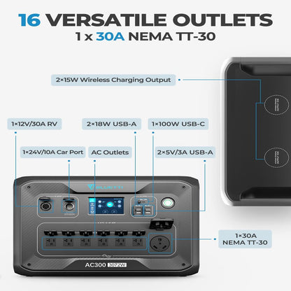 BLUETTI AC300+B300 3072Wh LiFePO4 Power Station, 3000W Expandable Solar Generator for Camping, RV Travel, Home USe, Power Outage, Renew