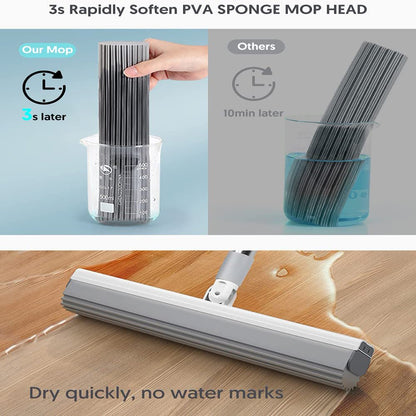 SUGARDAY Sponge Mop and Bucket Set with Wringer - Floor Wet Mop with 3 PVA Sponge Heads for Floor Cleaning