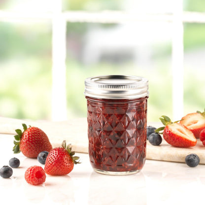 Kerr Quilted Crystal Mason Jar W/ Lid & Band, Regular Mouth, 8 Ounces, 12 Count