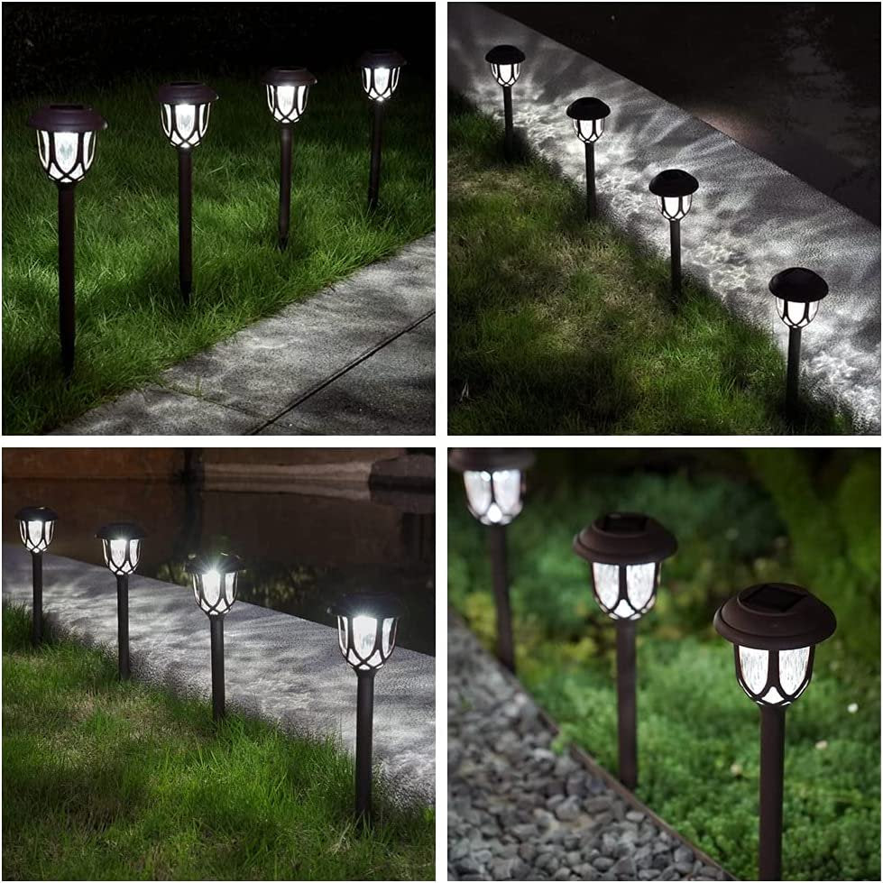 10 Pack Solar Lights Outdoor Decorative, Solar Pathway Lights Outdoor, Solar Powered Garden Yard Lights for Walkway Sidewalk Driveway. (Brown, Cool White)