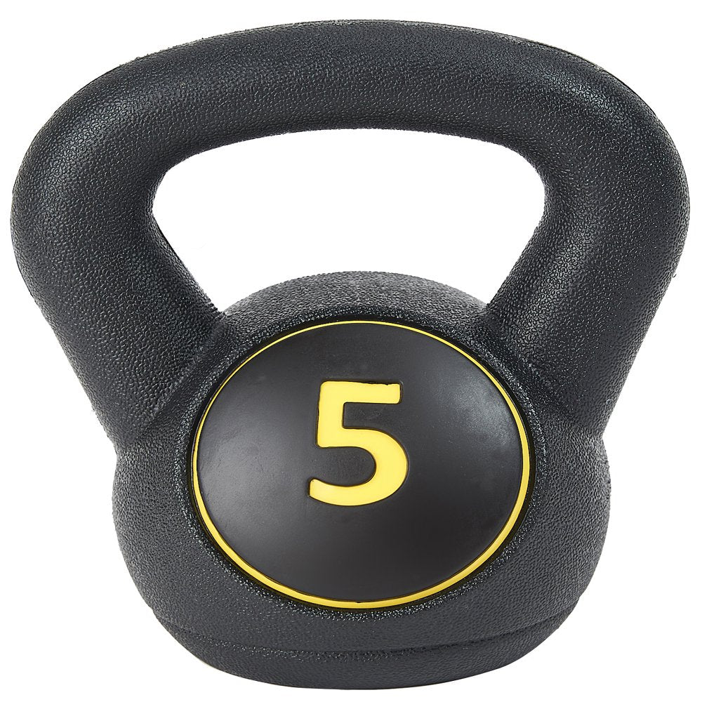 Wide Grip Kettlebell Exercise Fitness Weight Set, 3-Pieces: 5lb, 10lb, and 15lb Kettlebells