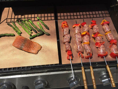  Set of 5 Heavy Duty BBQ Grill Mats Non Stick Easy Clean, BBQ Grill & Baking Mats - Reusable, Pad Bake Cooking Sheet Barbecue Grilling Accessories