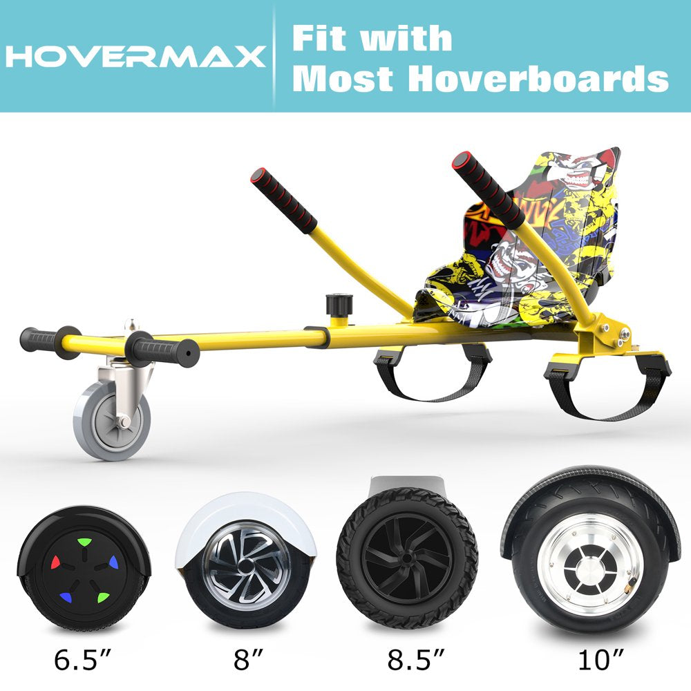 HOVERMAX Hoverboard Go Kart, Hoverboard Seat Attachment with Adjustable Frame Length for 6.5" 8" 10" Hoverboard, Suitable for Kids & Adults, Yellow