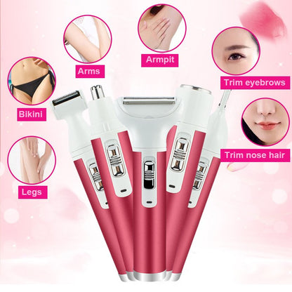 5 in 1 Women Electric Razor Cordless Hair Removal Ladies Shaver Painless Body Hair Trimmer Remover for Bikini Facial Nose Ear Eyebrows Leg Armpit Clipper Grooming Groomer Kit