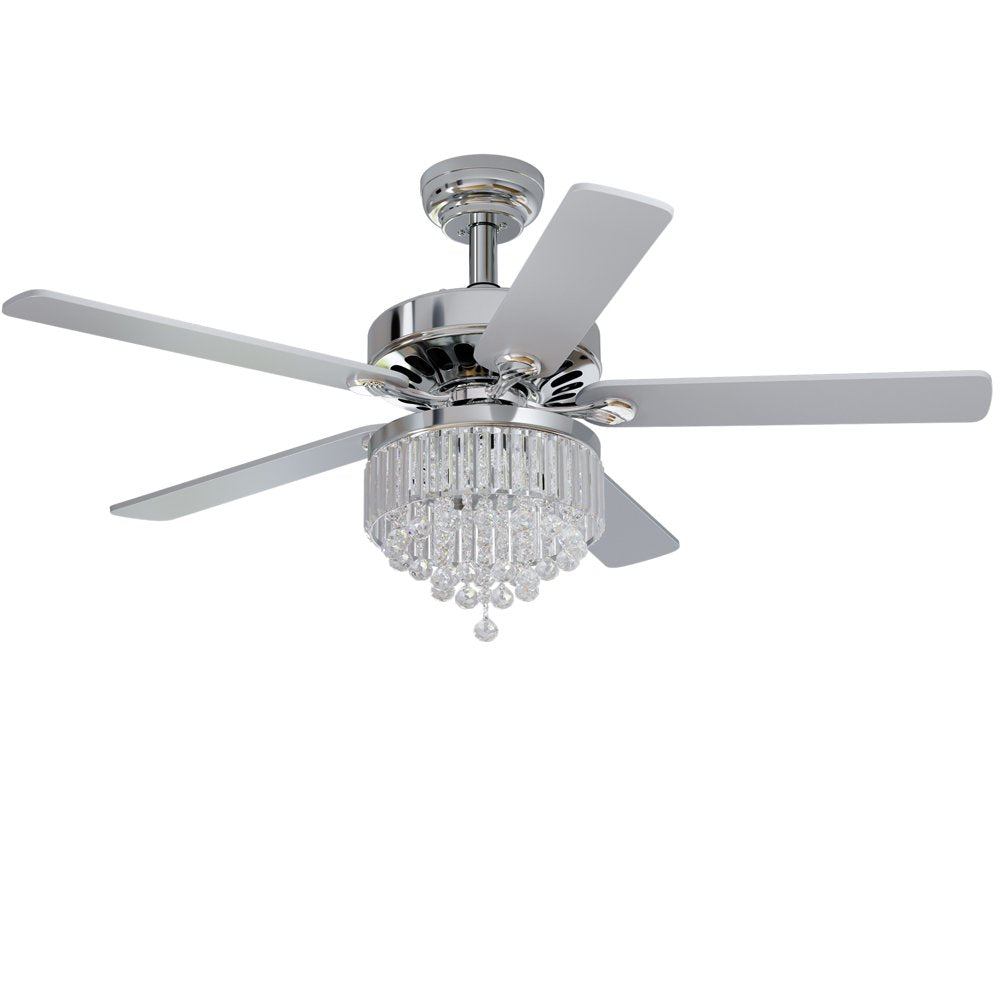 YITAHOME 52'' Chandelier Ceiling Fan with Remote, Crystal Fan Light, Indoor Fan Ceiling with 3 Speed, Silent Reversible Motor, Dual-Sided Blades, Chrome