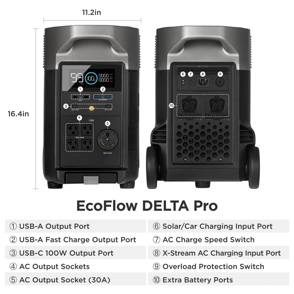 EcoFlow DELTA Pro Portable Power Station with Remote Control and EV x-Stream Adapter for Outdoor Camping,Home Backup,Emergency,RV,off-Grid