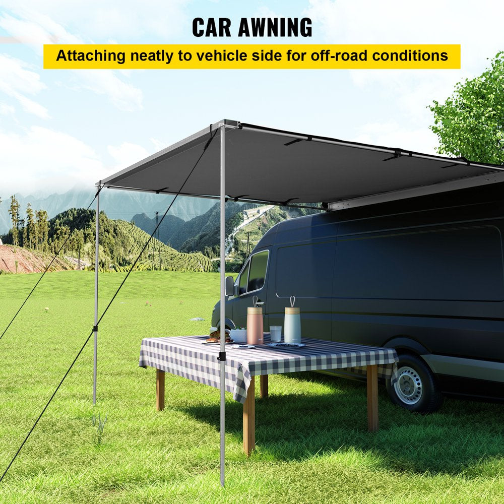 Car Side Awning, 6.6'x8.2', Pull-Out Retractable Vehicle Awning Waterproof UV50+, Telescoping Poles Trailer Sunshade Rooftop Tent w/Carry Bag for Jeep/SUV/Truck/Van Outdoor Camping Travel, Grey