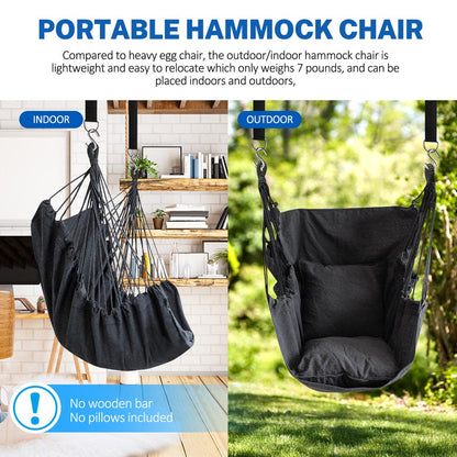 Livhil Hammock Chair Hanging Rope Hammock Swing Chair, Max 300 lbs Portable Hanging Hammock Chair with Pocket- Perfect for Outdoor, Home, Bedroom, Patio, Yard ,Balcony (Dark Gray)