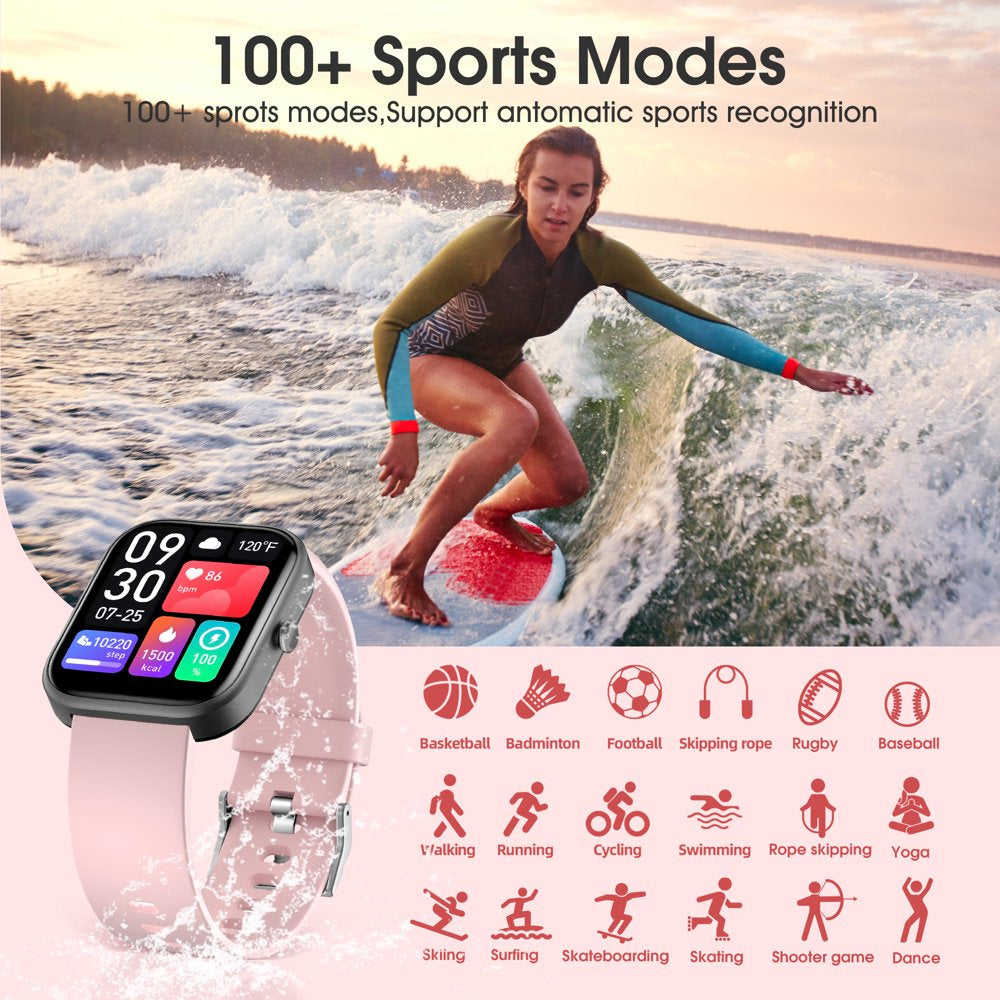 Smart Watch for Android and iPhone Ifanze Fitness Tracker Health Tracker IP68 Waterproof Smartwatch for Women Men Pink