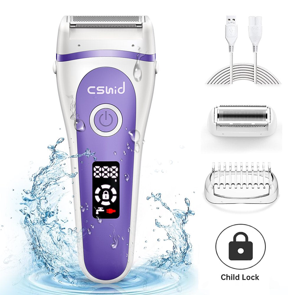 Women Electric Shaver, 3 in 1 Wet & Dry Painless Hair Removal IPX6 Waterproof Lady Electric Razor, Cordless Facial Body Epilator for Bikini Legs Arm Forearms Underarm W/ 2 Changeable Trimmer Heads