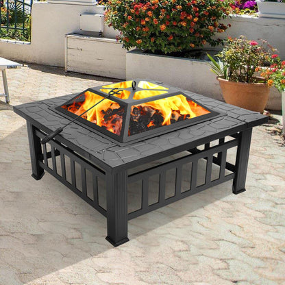 Zimtown Wooden 32" Metal Fire Pit Patio Garden Square