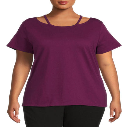  Women's Plus Size Cut Out Neck Short Sleeve Top