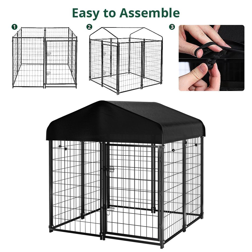 PawGiant Large Outdoor Dog Kennel, 4ft x 4.2ft x 4.5ft Fence with UV-Resistant Oxford Cloth Roof & Secure