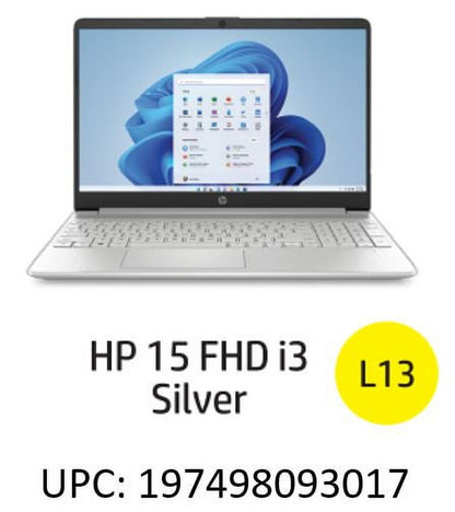 HP 15.6" FHD Laptop, Intel Core i3-1215U, 8GB RAM, 256GB SSD, Silver, Windows 11 Home, 15-dy5131wm