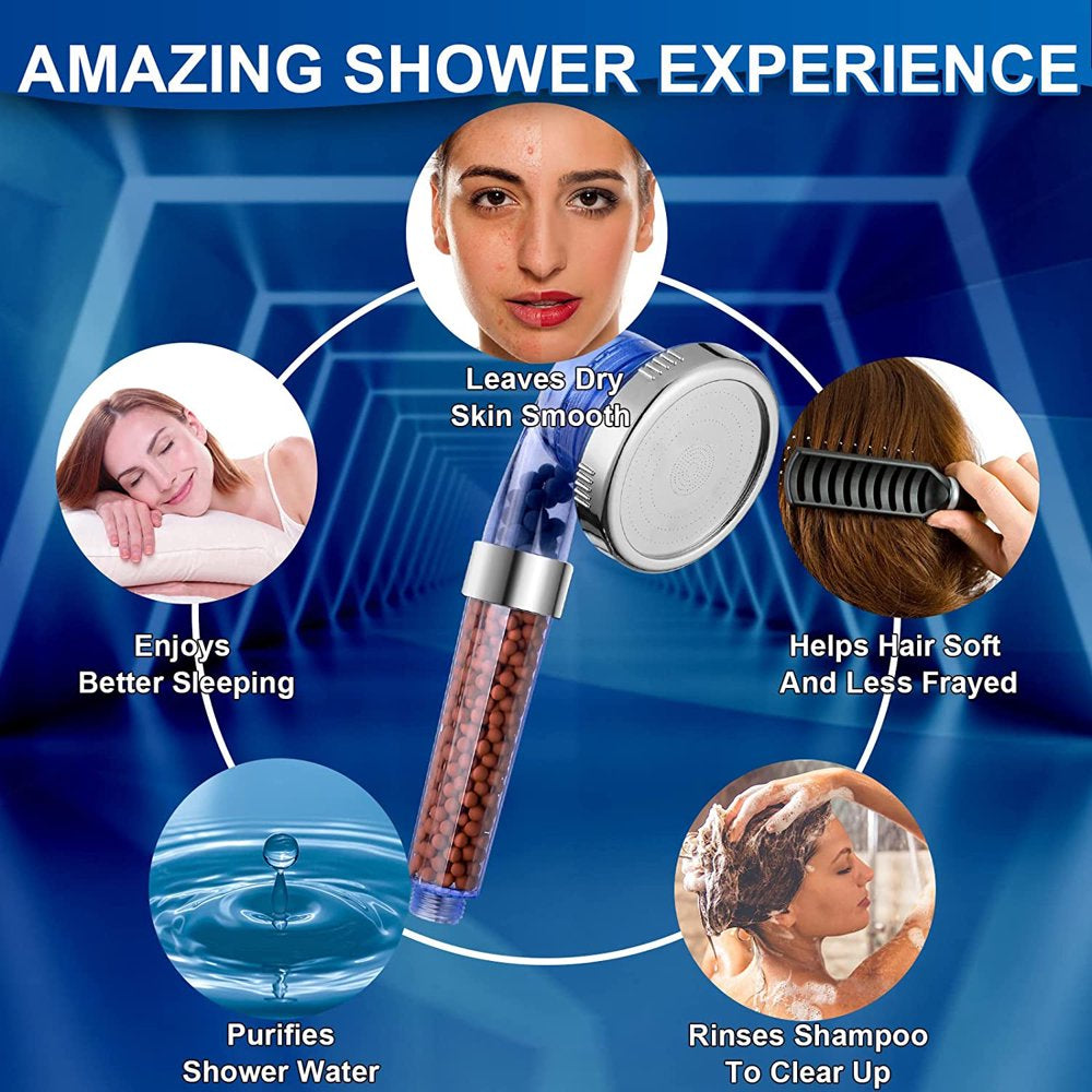 PHANCIR Shower Head with Handheld, High Pressure Shower Heads with Filter Beads 3 Settings Handheld Spray, Eco Spa Shower Heads with Hose and Bracket