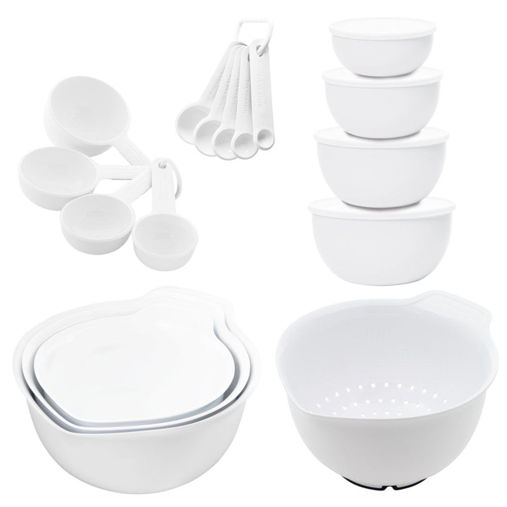 KitchenAid 21-Piece Plastic with Non-Skid Bottom Mixing Bowl and Measuring Set White