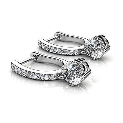  18k White Gold Plated Dangling Earrings with Swarovski Crystals, Solitaire Crystal Dangle Earrings, Best Silver Drop Earrings for Women, Horseshoe Shape