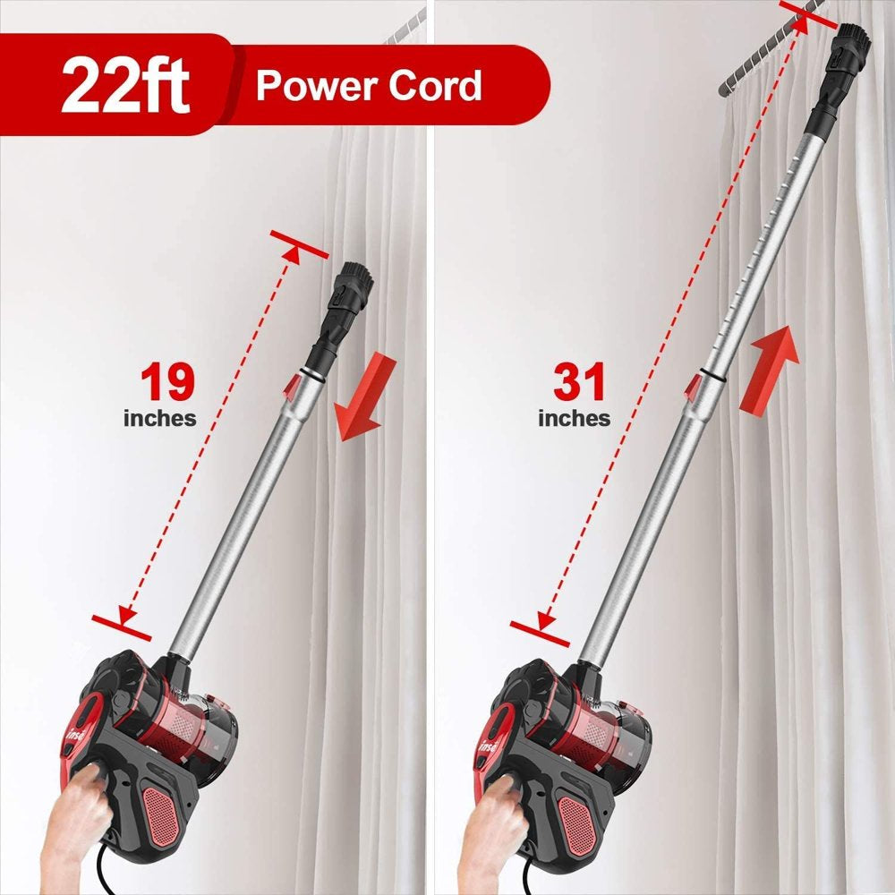 INSE Corded Vacuum Cleaner for Hard Floor Carpet, 3 in 1 Handheld Stick Vacuum Cleaner with 600W Motor, 18KPa