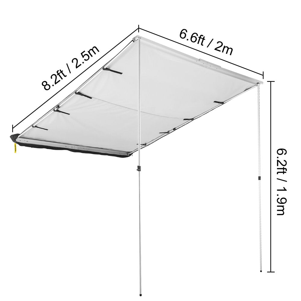 Car Side Awning, 6.6'x8.2', Pull-Out Retractable Vehicle Awning Waterproof UV50+, Telescoping Poles Trailer Sunshade Rooftop Tent w/Carry Bag for Jeep/SUV/Truck/Van Outdoor Camping Travel, Grey