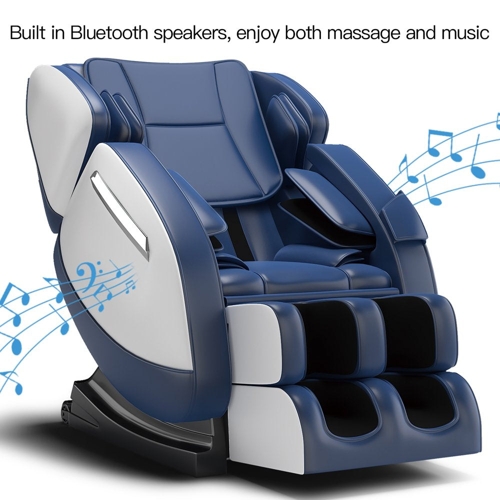 Real Relax Massage Chair, Full Body Recliner with Zero Gravity Chair, Air Pressure, Bluetooth, Heat and Foot Roller Included, Blue