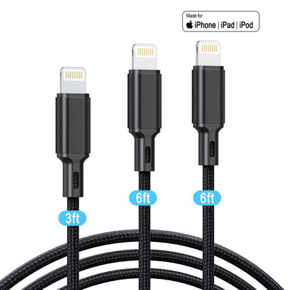 Mfi Certified Lightning Cable, 3Pack 3/6/6 FT Long Iphone Charger, Premium Nylon Iphone USB Cables, Fast Charging Cord for Iphone 13 Pro Max 13 12 Mini 12 Pro Max 11 Pro MAX XS Xr X 6 Airpods Ipad