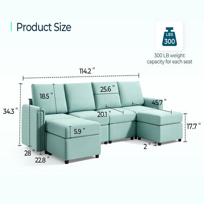 LINSY HOME Modular Couches and Sofas Sectional with Storage Sectional Sofa U Shaped Sectional Couch with Reversible Chaises, Teal