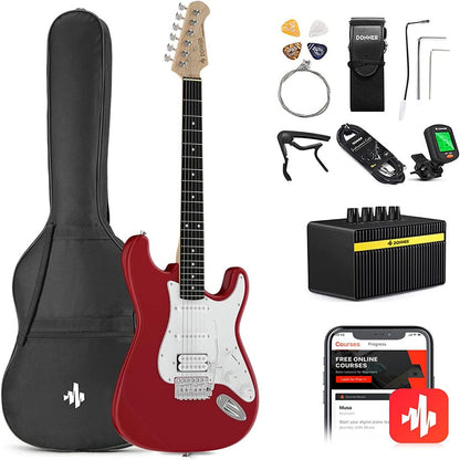  39" Electric Guitar Beginner Kit Solid Body Full Size HSS for Starter, with Amplifier, Bag, Digital Tuner, Capo, Strap, String, Cable, Picks, Black