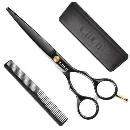 Hair Cutting Scissors, CIICII 6.5 Inch 5 Pcs Professional Hair Scissors Set (Hair Cutting Shears Beard Trimming Grooming Haircut Kit) Right Left Handed Barber Scissors for Home Salon DIY Hairdressing