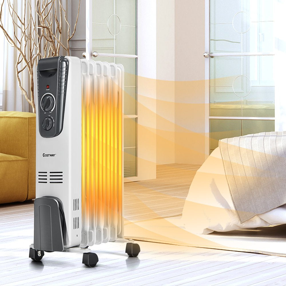 Costway 1500W Electric Oil Filled Radiator Space Heater 5.7 Fin Thermostat Room Radiant