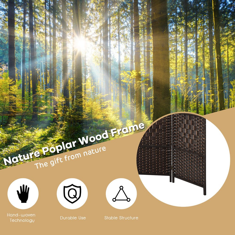 Costway 6-Panel Room Divider 6Ft Weave Fiber Folding Privacy Screen Brown