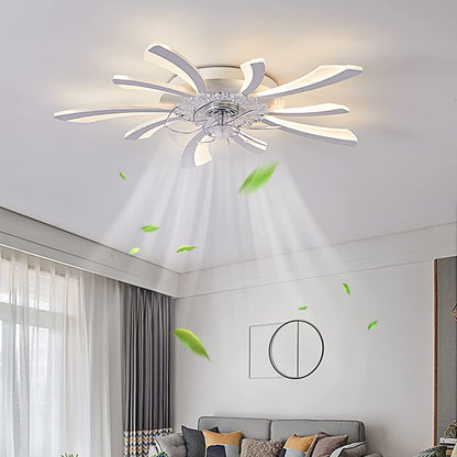 27.2" Smart Ceiling Fan with Lights Remote APP Control, Modern Flush Mount Bladeless Ceiling Fan, 3 Color 6 Speeds Low Profile Ceiling Fan with Light for Bedroom Living Room Kitchen - White