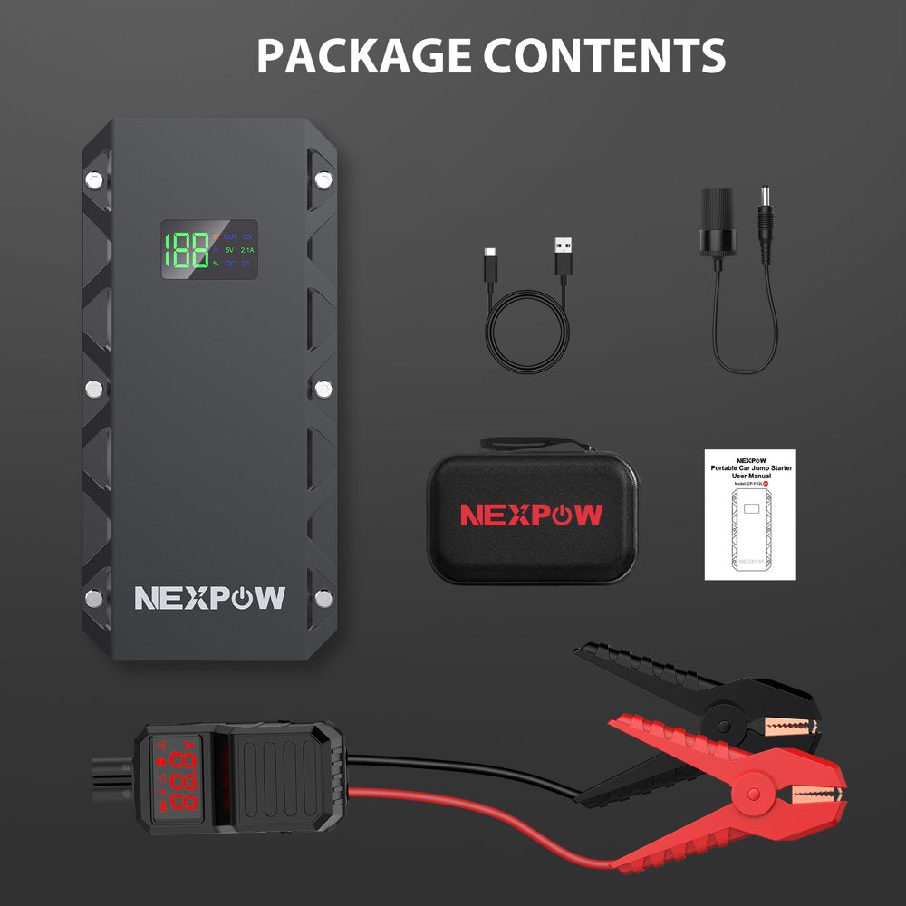 NEXPOW 2000A Peak Car Jump Starter - 12V Portable Battery Starter with USB Quick Charge 3.0 (up to 7.0L Gas or 6.5L Diesel Engine), Battery Booster with Built-in LED Light