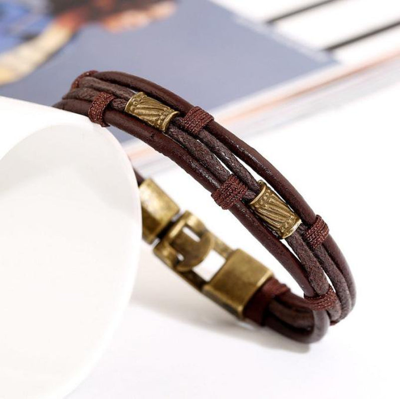 SHOPESSA New Men'S Braided Leather Stainless Steel Cuff Bangle Bracelet Wristband Early Access Deals Family Gifts 2022 Christmas Savings on Clearance