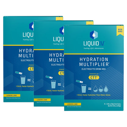 (3 pack) Liquid I.V. Hydration Multiplier Electrolyte Powder Packet Drink Mix, Lemon Lime, 15 Ct