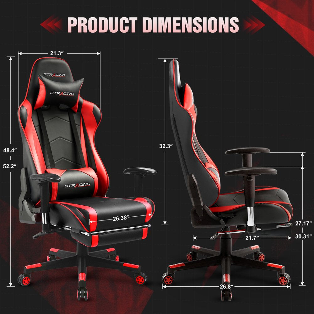 GTRACING Gaming Chair Office Chair PU Leather with Footrest & Adjustable Headrest, Red