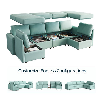 LINSY HOME Modular Couches and Sofas Sectional with Storage Sectional Sofa U Shaped Sectional Couch with Reversible Chaises, Teal