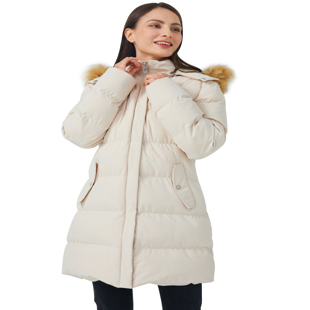 WenVen Women's Winter Puffer Coat Warm Waterproof Coat Hooded Winter Jacket Beige L