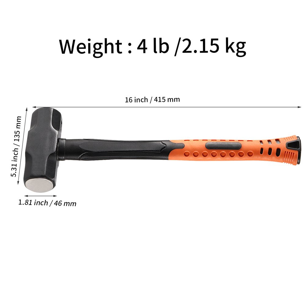 2 PCS 16 Inch 4 Lbs Small Sledge Hammer, 4 Pound Mini Club Hammer with with Fiberglass Handle, black orange